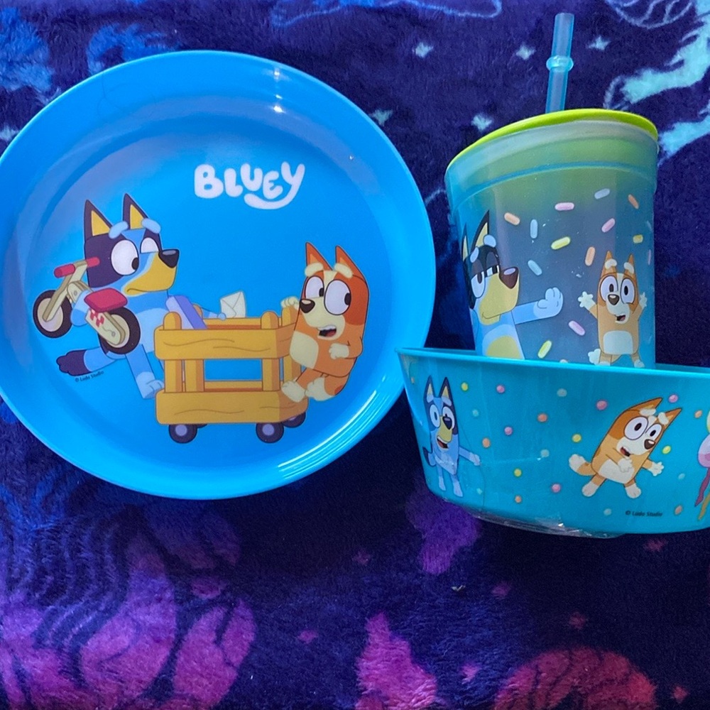 Bluey Mealtime 3pc Set Blue and Green NWT